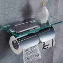 トイレットペーパーホルダー 紙巻器2連、壁掛け式、ソリッドブラス+ガラス製、光沢のあるクロム仕上げ、シンプルスタイル、トイレットおしゃれインテリア