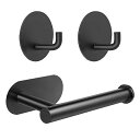 トイレットペーパーホルダー穴あきフリートイレットペーパー収納棚自己粘着型スタッドレスブラックステンレスSUS 304トイレットペーパーホルダートイレットペーパータオル/シャワーボールなどのトイレ小物フック2個付