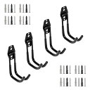 壁掛けフック l字 グランドフック ガレージ フック 倉庫 金具 ツール スノーボード 自転車 ランドセル ベルト レンチラック ホース 収納 石膏ボード 鉄板吊り 波板取付 黒の4ピーススーツ (J型大)