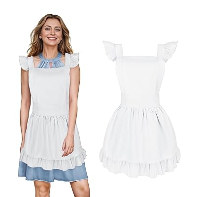 アコットンレトロアジャスタブルフリルエプロンキッチンクッキング大人&キッズメイドコスチューム - ホワイト - 大人 S