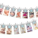 ガーランド 誕生日 バナー クラウン キラキラ 写真クリップ 1歳 12月 誕生日飾り 壁飾り パーテイ飾り (シルバー&ブルー)(3)