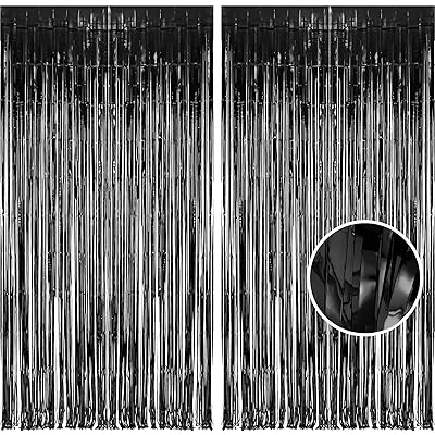 【2枚セット】 フリンジカーテン パーティー 飾り タッセルカーテ 1m*2.5m 誕生日 卒業 ハロウィン 忘年会 パーティーの背景 お部屋の装飾 (ブラック)