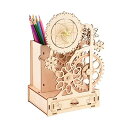 3D立体パズル 木製 パズルモデル 子供 置き時計 キット オルゴール 手作りLucky flower筆筒