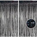 2個セット タッセルカーテン キラキラ 背景 明るい光沢 誕生日 飾り付け 100cm*250cm 誕生日 飾り カーテン birthday decorations パーティー デコレーション party decoration (ブラック)