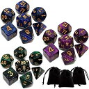 ダイス 多面体 サイコロ ダイス セット 21個セット ギャラクシーカラー 20mm D20 D12 D10 D8 D6 D4 ボードゲーム カードゲーム TRPG MTG テーブルゲーム用 収納袋付き 紫黒+青黒+赤黒(3)