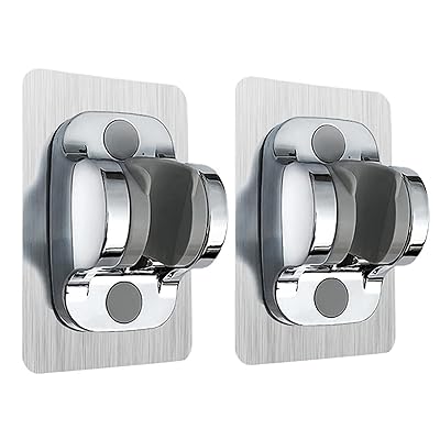 大型壁掛け式強力粘着防水ハンドヘルドシャワーホルダー シャワーヘッドホルダー RVシャワー 子供用シャワー 浴室シャワー用（シルバー 2個入り）