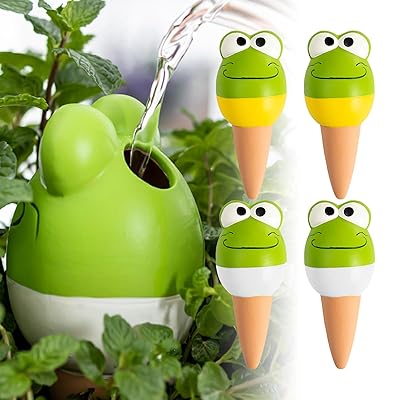 樂天商城 - 自動給水器 植物 観葉植物 水やり 自動 陶器 自動水やり器 鉢植え 植木鉢 自動水やり 庭 水遣り当番 可愛い 自動給水キャップ 挿すだけ 水やり当番 出張 旅行 留守用 4個セット (カエル2)