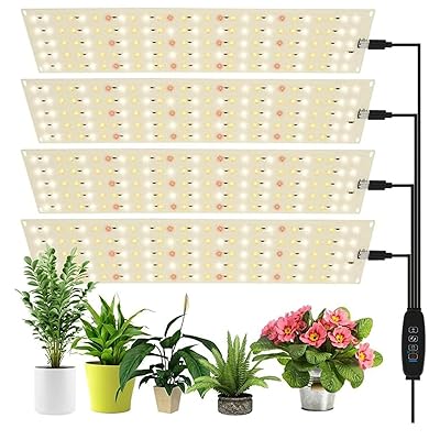 4pcs LED植物育成ライト 調光可能 植物成長ライト 暖色系 四枚パネルライト 超薄型 フルスペクトル 育苗ライト 24hサイクル 3h/9h/12hタイマー付き植物ライト 設置簡単 室内用 水耕栽培 多肉 野菜 植物工場など適合する