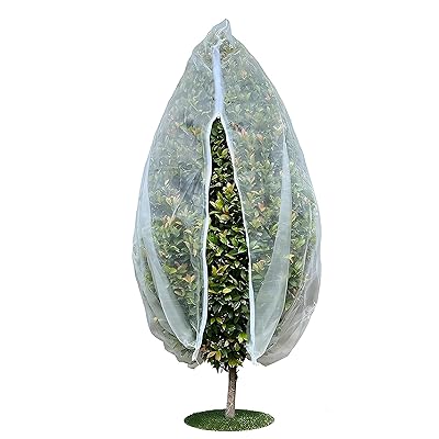 防虫ネット 巾着式ジッパー付き 植物保護カバー アブラムシ対策 防鳥ネット 通気性抜群 水やり可能 鉢植え プランター 家庭菜園 果樹保護 園芸用品 虫よけ 鳥よけ 防風対策 メッシュカバー ファスナー式 透明ネット (60*80)