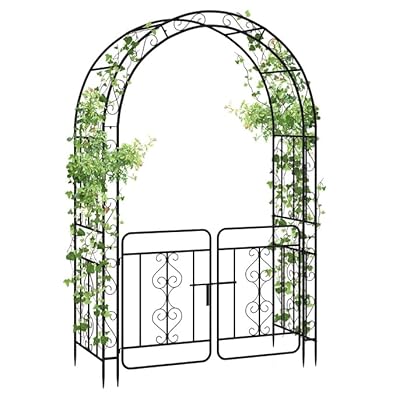 鉄製 ガーデンアーチ ゲート付き バラアーチ フラワーアーチ 幅136x奥行58x高さ213cm バラ アーチ バラのアーチ ガーデン アーチ ガーデニング アーチ ガーデニング用品 園芸用品 防錆 ぶどう棚 屋外藤棚キット 葡萄棚 バラ つる性植物