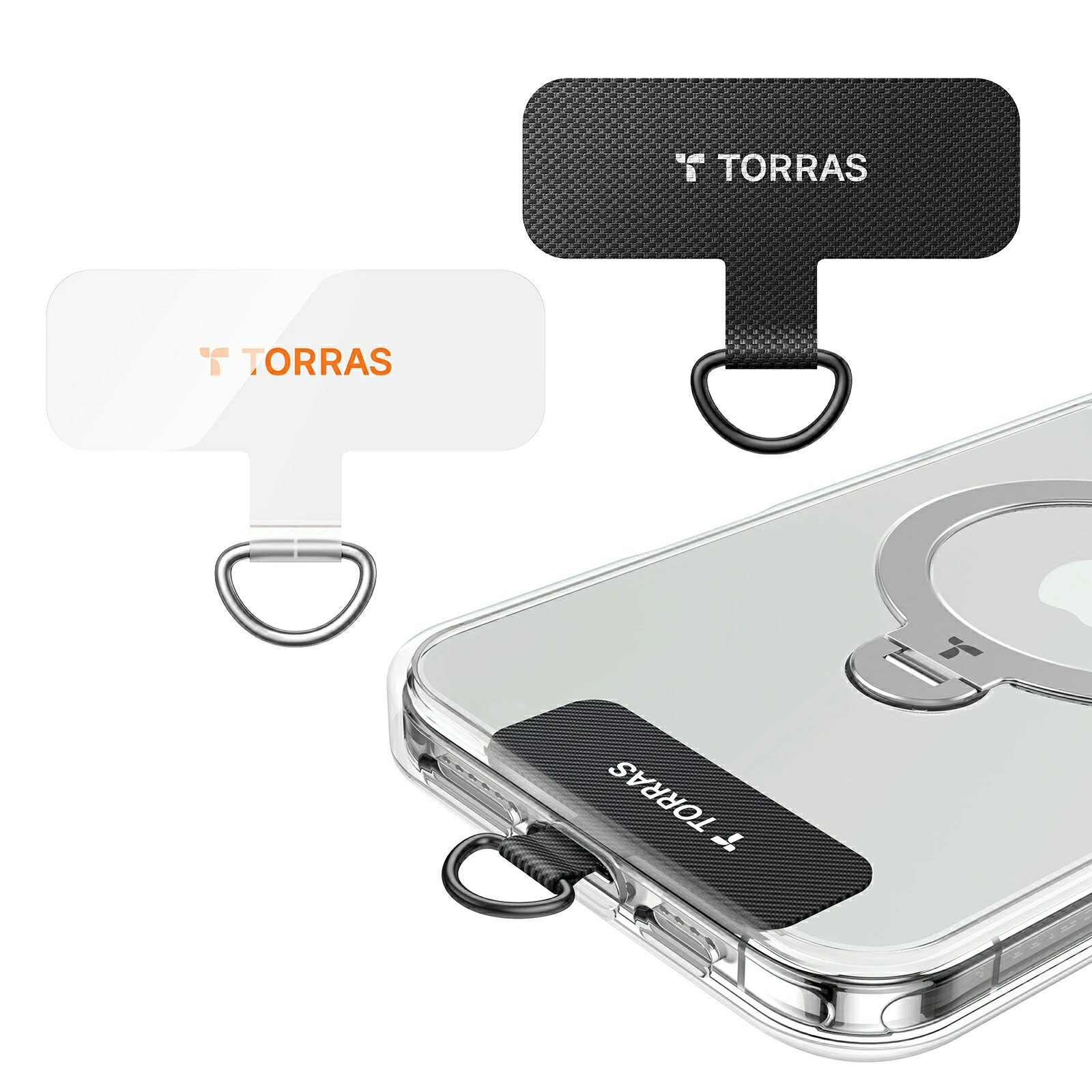 TORRAS ストラップホルダー スマホ ストラップホール 頑丈 透明パッチ 2025新開発 落下防止 ショルダー ネックストラップ 携帯ストラップ iphone 17 16e 16 15 14 13 12 android xiaomi 着脱簡単 断裂を防ぐ 取り替え 耐久性 全機種対応 二枚 クリア ブラック