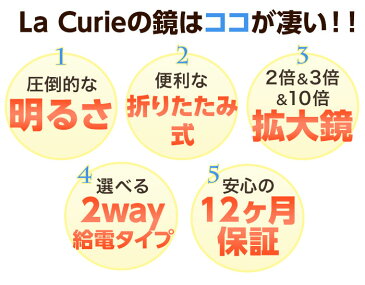 LEDライト24灯三面鏡　卓上ミラー 化粧鏡　2倍＆3倍&10倍拡大鏡付き 折りたたみ式 タッチパネル 明るさ・角度自由調整　スタンド ミラー LEDブライトミラー　女優ミラー　【安心の12ヶ月保証＆日本語説明書】