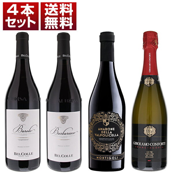 【送料無料】バローロ バルバレスコ アマローネ フランチャコルタ イタリア有名銘柄 お値打ち 赤 泡 4本セット ワインセット 赤泡 (750ml×4)