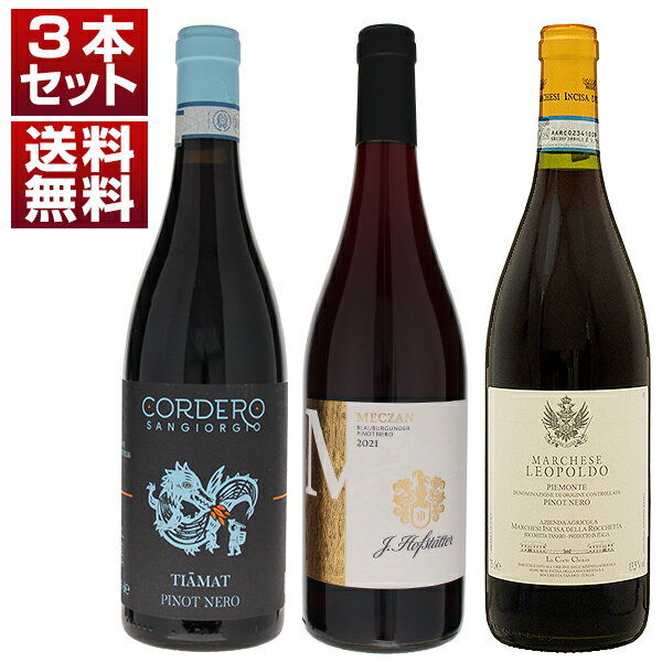 【送料無料】イタリア ピノ ネロ (ピノ ノワール)アルトアディジェ オルトレポー、ピエモンテ 実力派 飲み比べ 3本セット ワインセット 赤 赤ワイン (75...