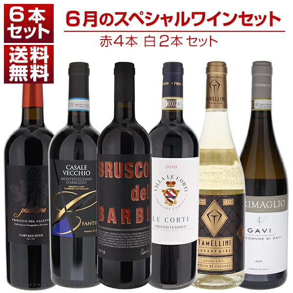 【送料無料】1本あたり2750円！6月のスペシャルワインセット赤4本白2本 イタリアワイン (750ml×6) 福袋