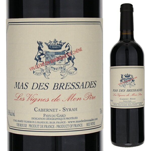 Pays du Gard les Vignes de Mon Pere Mas des Bressadesマ デ ブレサド （詳細はこちら）コスティエール　ド　ニームA.C.のエリアで造られていますが、規定外のカベルネ　ソーヴィニヨンを使用しているため、ヴァン　ド　ペイとなります。葡萄畑は2．4haで、マロラクティック発酵までタンクで行い、熟成はオークの新樽で12ヶ月行います。黒に近いしっかりした赤色。心地よい樽の香り、しっかりした飲み応えのある力強さと、果実のまろやかさがバランスよく集中しています。2〜3年でヴァン　ド　ペイのイメージをくつがえしてしまうビックなワインになるでしょう。750mlカベルネ ソーヴィニョン、シラーフランス・ラングドック ルーションVDP赤他モールと在庫を共有しているため、在庫更新のタイミングにより、在庫切れの場合やむをえずキャンセルさせていただく場合もございますのでご了承ください。株式会社稲葉