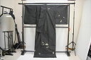 正絹 紬 訪問着 訳あり実店舗キャリー在庫 反物 仮絵羽 紬訪問着 黒(葉) お祝い 着付 お稽古 送料無料 送料込み