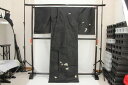 訳あり実店舗キャリー在庫 正絹紬訪問着 黒 刺繍 着付 お稽古 送料無料 送料込み