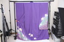 訳あり店舗キャリー在庫 正絹振袖 紫×青緑(白花・桜) 成人式 着付け お稽古 送料無料 送料込み