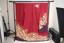 訳あり店舗キャリー在庫 正絹振袖 えんじ×紫(ぼたん・菊・ききょう) 成人式 着付け お稽古 送料無料 送料込み