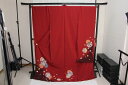 訳あり店舗キャリー在庫 正絹振袖 えんじ×濃えんじ(梅・花の丸文・こま・折鶴) 成人式 着付け お稽古 送料無料 送料込み