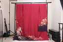 訳あり店舗キャリー在庫 正絹振袖 えんじ×紫紺(御所車・桜・波) 成人式 着付け お稽古 送料無料 送料込み
