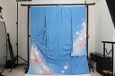 訳あり店舗キャリー在庫 正絹振袖 八掛つき 薄青×水色(桜) 成人式 着付け お稽古 丹後ちりめん使用 送料無料 送料込み
