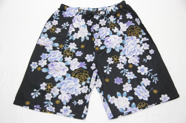 甚平（女性用）3L 4Lサイズ 黒×薄紫（花） 浴衣生地使用 大きいサイズ ビッグサイズ 大柄な方でも大丈夫 ポッチャリ メール便不可