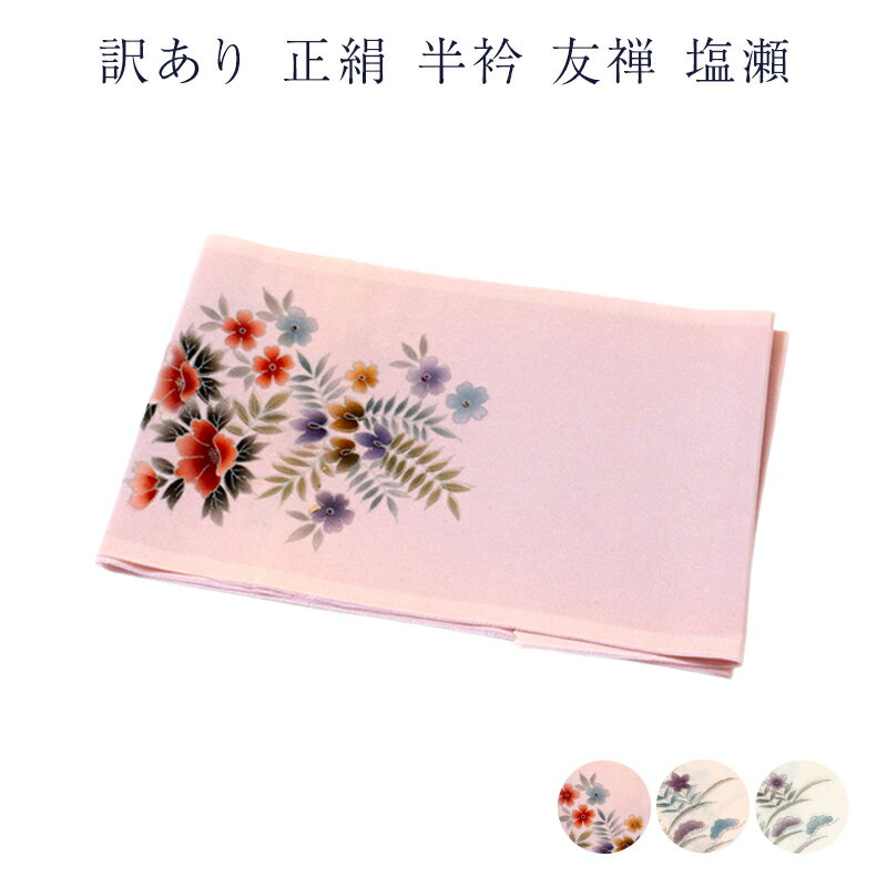 メール便 送料無料 訳あり 正絹 半衿 友禅 塩瀬 レディース 女物 重目 シルク 和装小物 着付け小物 メール便ok 花柄 古典柄 日本の伝統柄 10代 20...