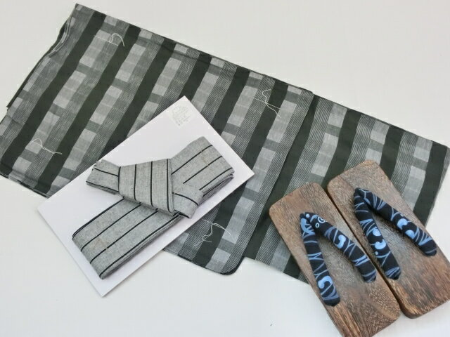 男物浴衣3点セット LLサイズ 綿麻浴衣+ワンタッチ綿麻角帯+下駄 選べる福袋 大きいサイズ 麻混 メンズ浴衣セット 紳士 男物 yukata 大人 浴衣セット...