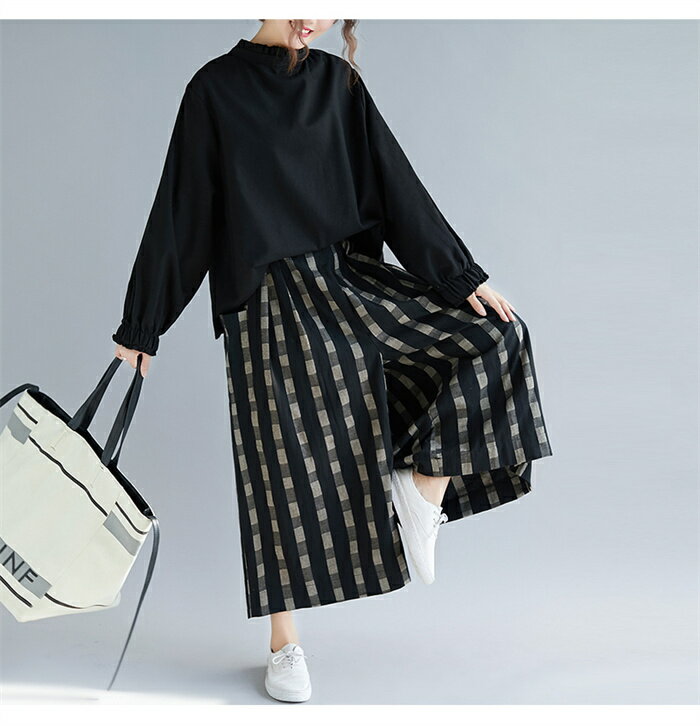 ワイドパンツ レディース パンツ 綿麻 ガウチョパンツ 体型カバー パンツ ボトムス 大きいサイズ ガウチョ スカチョ 9分丈 ウエストゴム ハイウエスト 着痩せ 体型カバー ゆったり ポケット付き 30代 40代 50代 送料無料