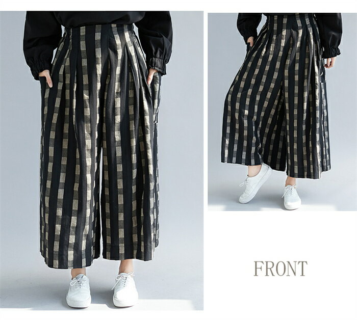 ワイドパンツ レディース パンツ 綿麻 ガウチョパンツ 体型カバー パンツ ボトムス 大きいサイズ ガウチョ スカチョ 9分丈 ウエストゴム ハイウエスト 着痩せ 体型カバー ゆったり ポケット付き 30代 40代 50代 送料無料