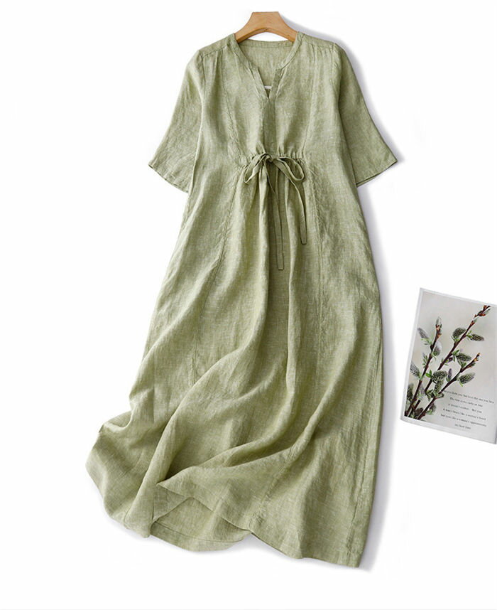 レディース　　Tシャツ　ゆったり の ビッグ の カット ラベル 花 芽 菌 襟 綿 麻 長袖 シャツ レディース 秋 和風 老化 防止 リネンシャツ