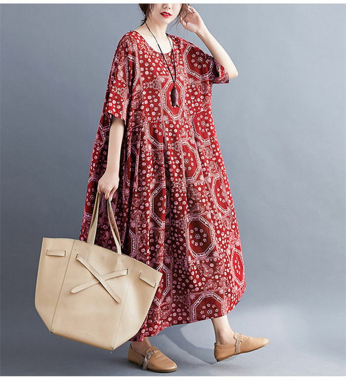 【即納】エスニックワンピース ロングワンピース 夏 ワンピース マキシワンピース 花柄 リゾート 半袖ワンピース 綿 花柄ワンピース ワンピ 五分袖 ロングワンピ 半袖 大きいサイズ ドルマン カジュアル 大人 春 夏 20代 30代 40代 50代 ゆったり 体型カバー きれいめ 即納