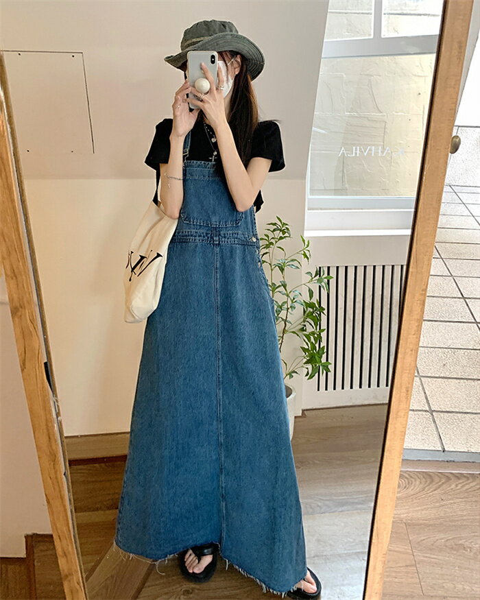 デニムワンピース レディース マキシワンピース ワンピース サロペット デニムワンピース ジャンパースカート 無地 マキシ aラインワンピース デニムワンピ 体型カバー オーバーサイズ ワンピース マキシワンピ 大きいサイズ ゆったり 重ね着 ポケット付き 可愛い 送料無料