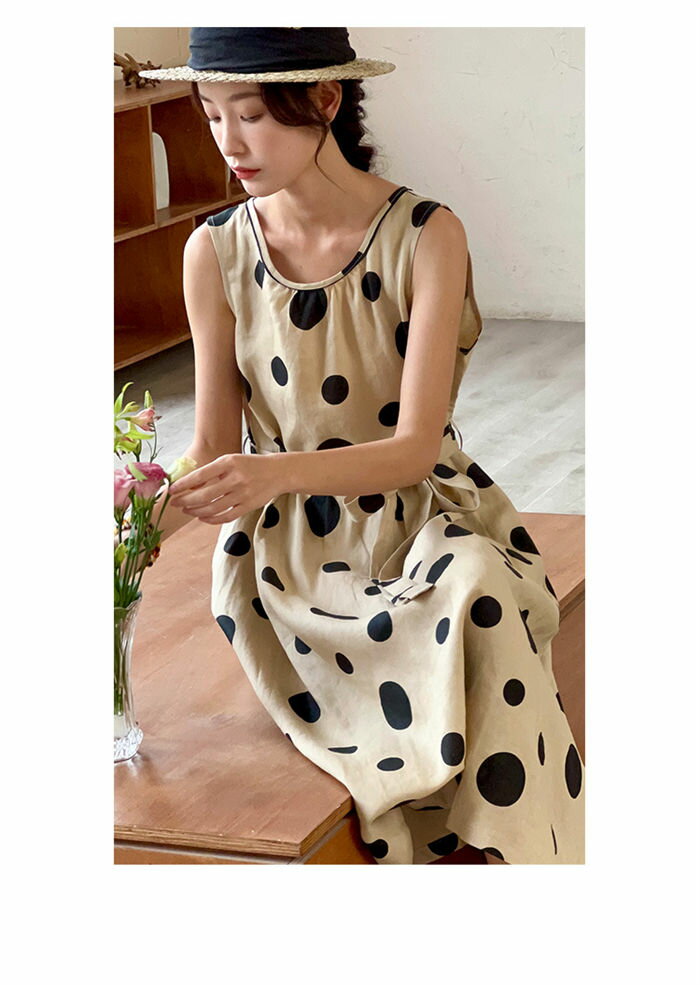 ロングワンピース ノースリーブ 夏 夏ワンピース ワンピース レディース 水玉 マキシワンピース キャミ Aライン ロングワンピ 大きいサイズ 体型カバー ラウンドネック ゆったり ワンピ 夏ワンピ 夏物 リラックス ベルト付き お洒落 通気性 薄手