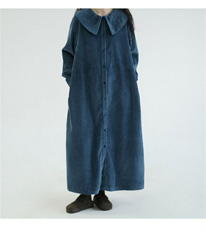 マキシワンピース ワンピース 肩掛け 長袖 レデース コーデュロイ ワンピース 秋冬 ロング丈 シャツワンピース 羽織り 丸襟 大きいサイズ 前開き コーデュロイワンピース ポケット付き 無地 チェスターコート ゆったり Aラインワンピース