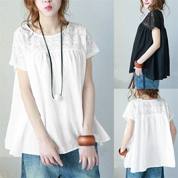 ブラウス レディース シャツ シャツブラウス 半袖 夏 無地 tシャツ ホワイトシャツ...