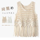 ベスト フリンジ レディース ニットベスト レイヤード Uネック ショート丈 ビスチェ ニット 袖なし 透かし編み クロシェ 透け感 ノースリーブ ニットベスト 透かし彫り vネック レイヤード ニットビスチェ 大きいサイズ 無地 おしゃれ きれいめ ゆったり 体型カバー(4)