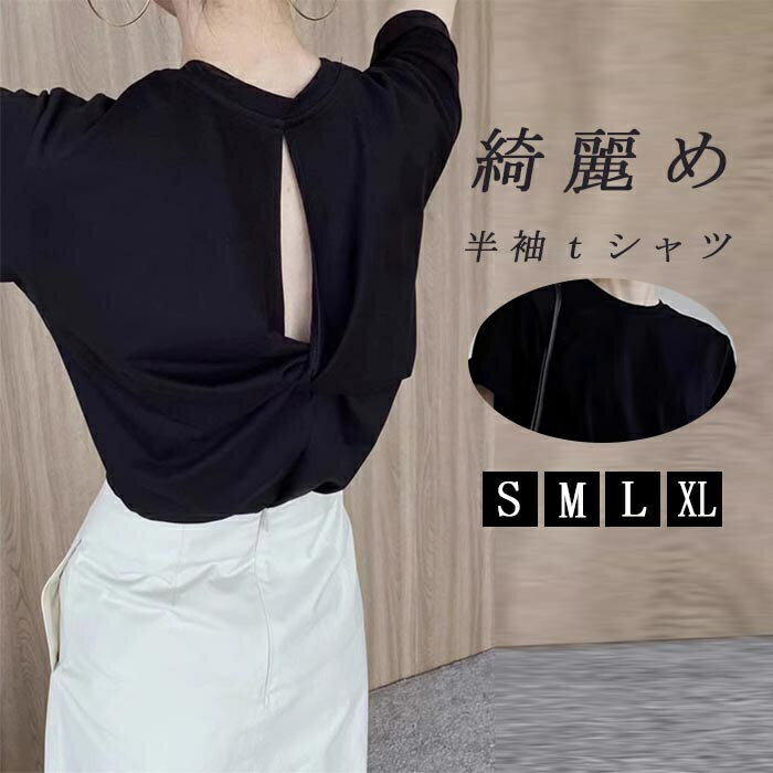 Rakuten - tシャツ 半袖 レディース ショート丈tシャツ カットソー クルーネック 夏 無地 ショート丈 半袖Tシャツ 無地Tシャツ Tシャツ 透かし彫り エレガント ゆっると デザイン ラウンドネック きれいめ カジュアル 涼しげ 黒tシャツ おしゃれ プルオーバー ブラック 黒