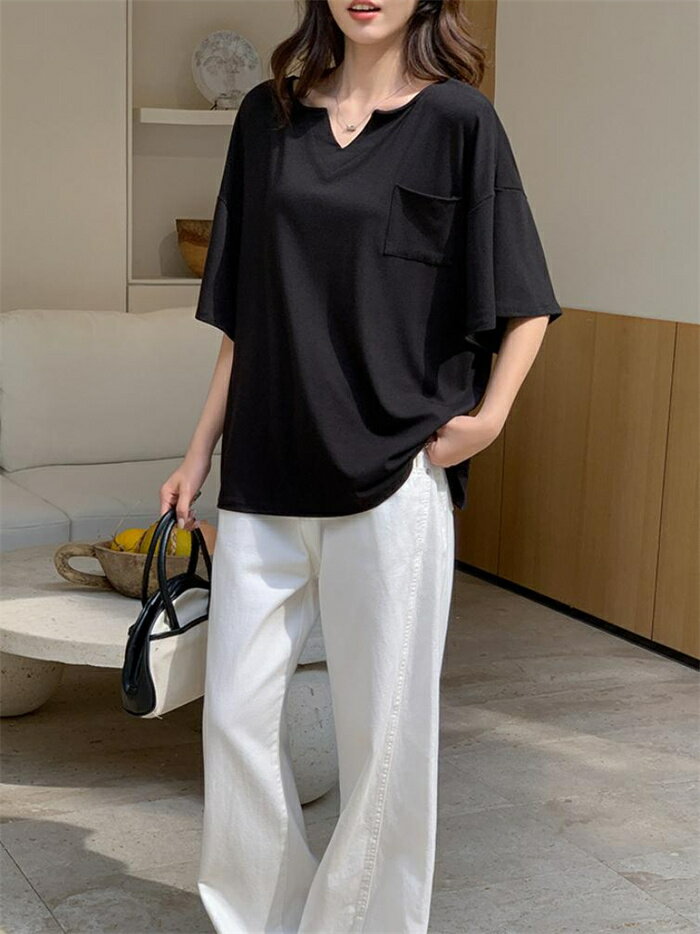 tシャツ 半袖 レディース 半袖tシャツ Vネック スキッパーカラー カットソー 五分袖 夏 シャツブラウス スキッパー 着回し 体型カバー 二の腕カバー ロングTシャツ 白tシャツ 大きいサイズ ゆったり ドルマン袖 カジュアル