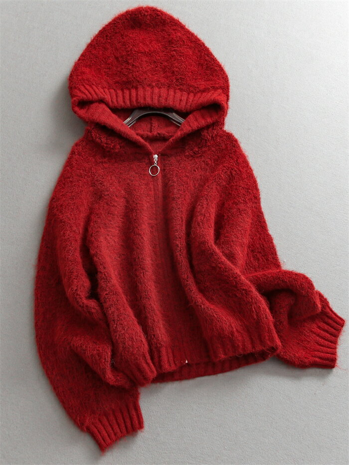 RAKKI.SHOPのニットカーディガン ニット フード付き レディース フード付きパーカー ニットパーカー 秋冬 無地 アウター カーディガン ラメ入り 長袖 アウター ニットトップス コーディガン ジャケット 前開け ライトアウター 羽織る 羽織り カジュアル 柔らかい 体型カバー お洒落｜アングル3