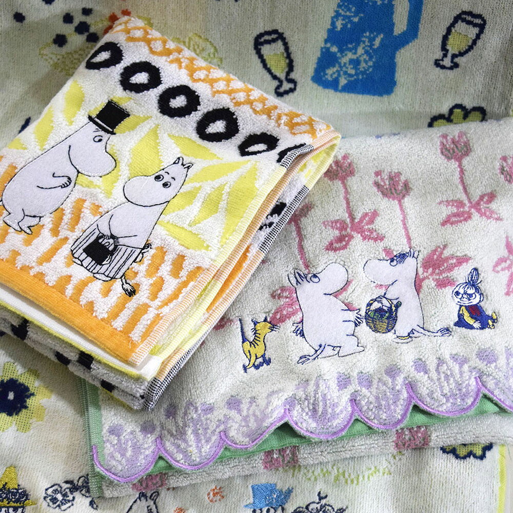ムーミン 無撚糸・刺繍 フェイスタオル ［全21柄］約34×80cm【4点以上で送料無料メ...