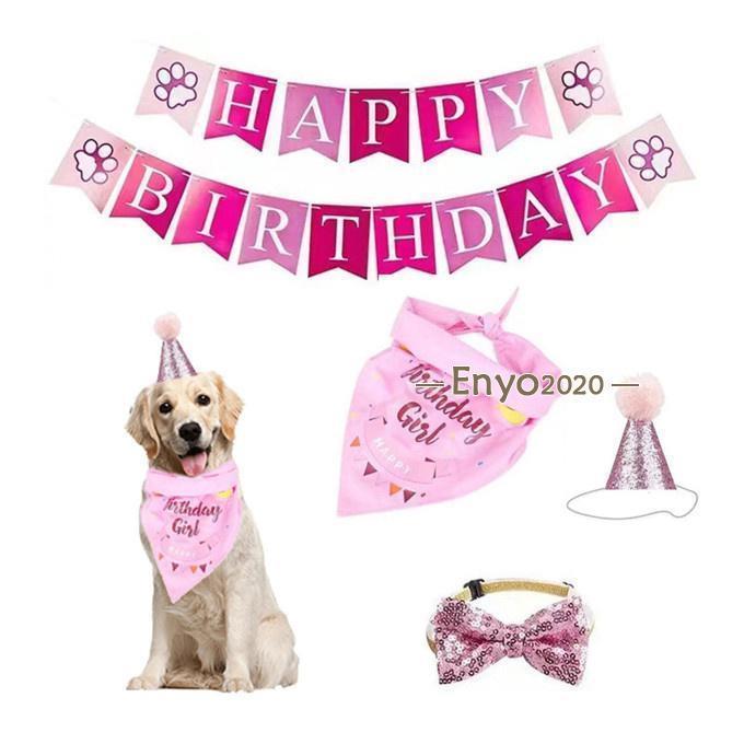 4ピース 犬の誕生日パーティー用品 デコレーション 誕生日バナー ケーキトッパー ...