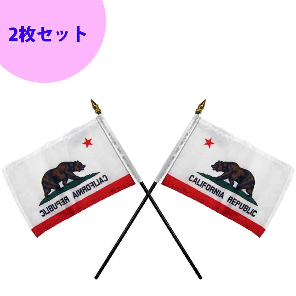  カリフォルニア4×6in（10×15cm）ミニフラッグ 黒スティック付き手旗 2枚セット DF-CALIFORNIA2