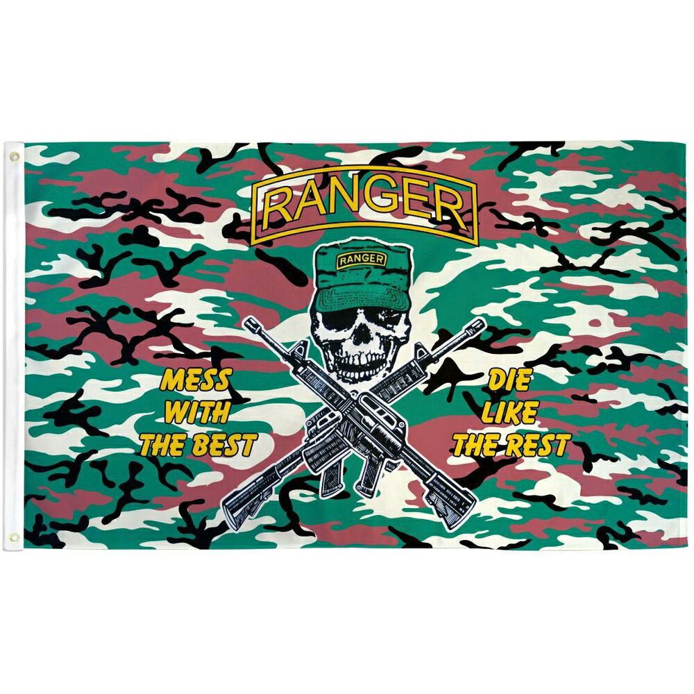 アウトレット 【アメリカンフラッグ】ミリタリー 旗 レンジャースカル (CAMO) 【メール便可】Ranger Flag カモフラ柄 3×5ft（150×90cm） MF-066