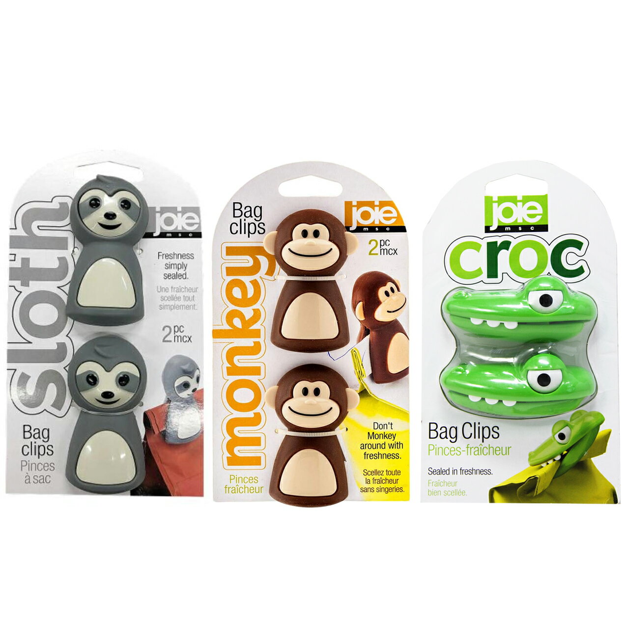 MSC Joie(エムエスシージョイ) バッグクリップ 【モンキー/スロース/クロック】 袋止め 2個セット