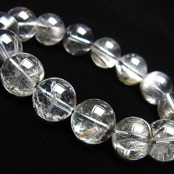 プラチナルチル ブレスレット 14mm プラチナルチルクォーツ ブレス bracelet ブルッカイトインクォーツ メンズ レディース パワーストーン 一点物 ...