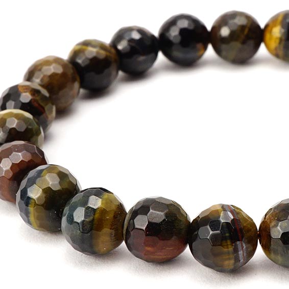 ミックスタイガーアイ ブレスレット 128面カット 8mm Tigers eye 虎目石 ブレス bracelet タイガーイスアイ ランダム発送 メール便可  711-89