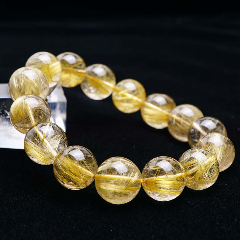 タイチンルチル ブレスレット 14mm rutilelated quartz ブレス bracelet ルチルクォーツ ルチレイテッドクォーツ メンズ レディース 一点物 送料無料 211-2417